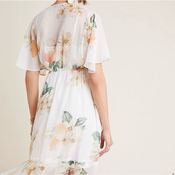 Farm Rio Anthropologie Eloisa Floral Midi Dress Chiffon Flutter Sleeve - Picture 2 of 10